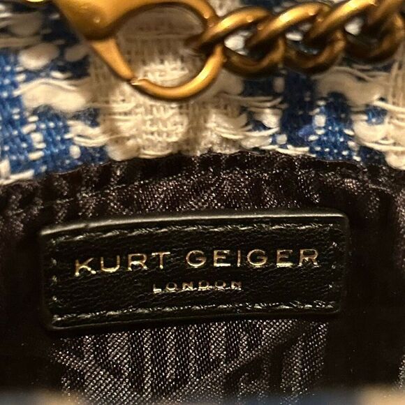 Kurt Geiger Mini Handle Kensington Bag Blue Tweed Plaid Strawberry Print Kawaii - Picture 7 of 14